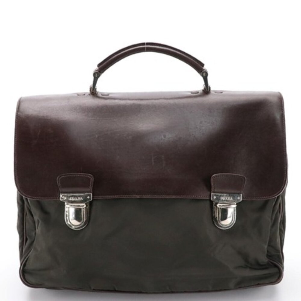 Prada Brown Tessuto Nylon and Leather Briefcase-Business Bag
